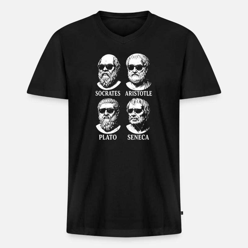 Griechisches Philosophenquartett mit Sonnenbrille - Männer Premium Bio T-Shirt mit V-Ausschnitt - Schwarz