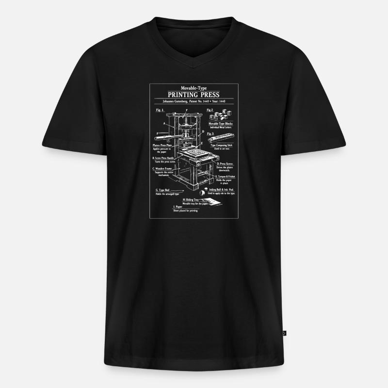 Klassischer Druckerdruck-Bauplan - Männer Premium Bio T-Shirt mit V-Ausschnitt - Schwarz