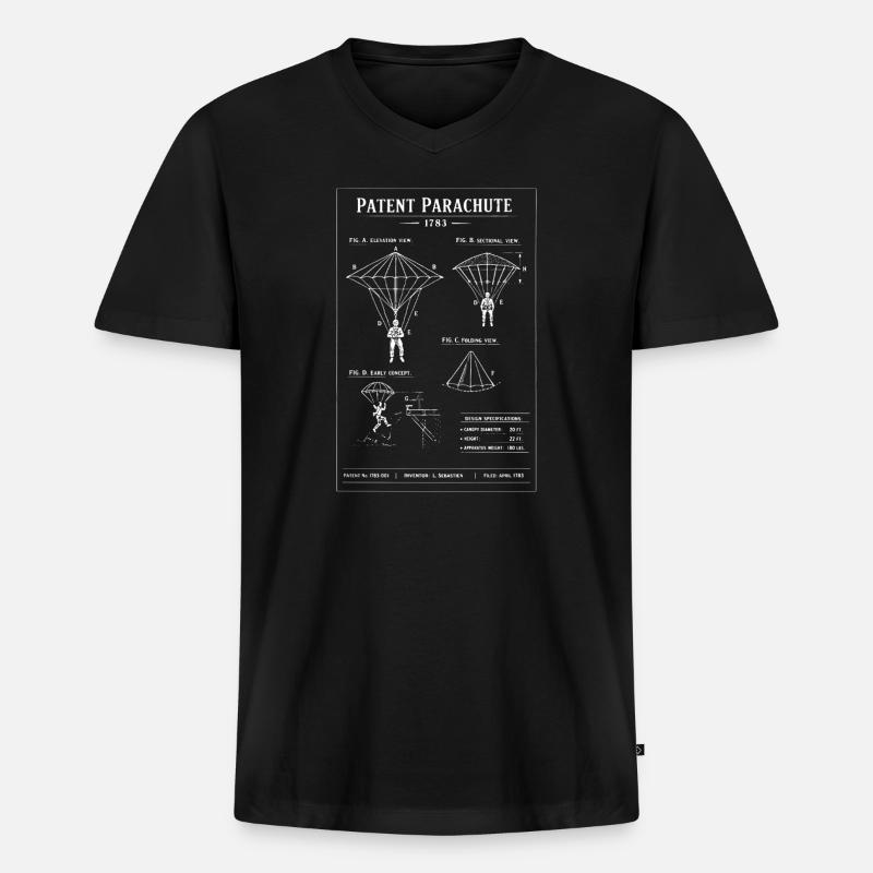 Patent-Fallschirm-Bauplan - Männer Premium Bio T-Shirt mit V-Ausschnitt - Schwarz