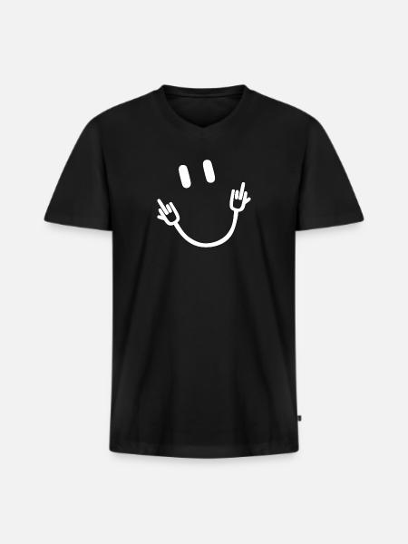 Lächeln Mittelfinger - Männer Premium Bio T-Shirt mit V-Ausschnitt - Schwarz
