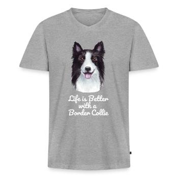 Border Collie - T-shirt encolure en V Premium bio Homme - gris chiné - Devant