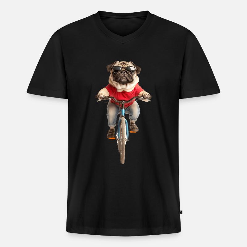 Mops - Männer Premium Bio T-Shirt mit V-Ausschnitt - Schwarz