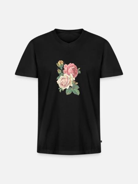 Rose - Männer Premium Bio T-Shirt mit V-Ausschnitt - Schwarz