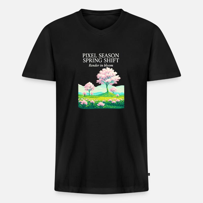 Pixelsaison: Frühlingswandel - Männer Premium Bio T-Shirt mit V-Ausschnitt - Schwarz