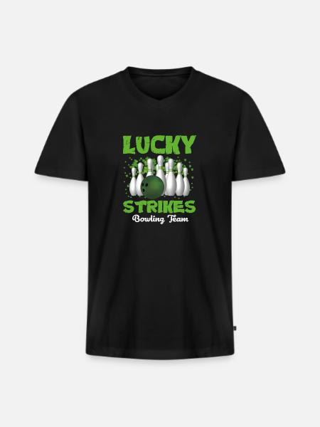 Lucky strikes bowling team - Men's Premium Organic T-shirt with V-neck - black