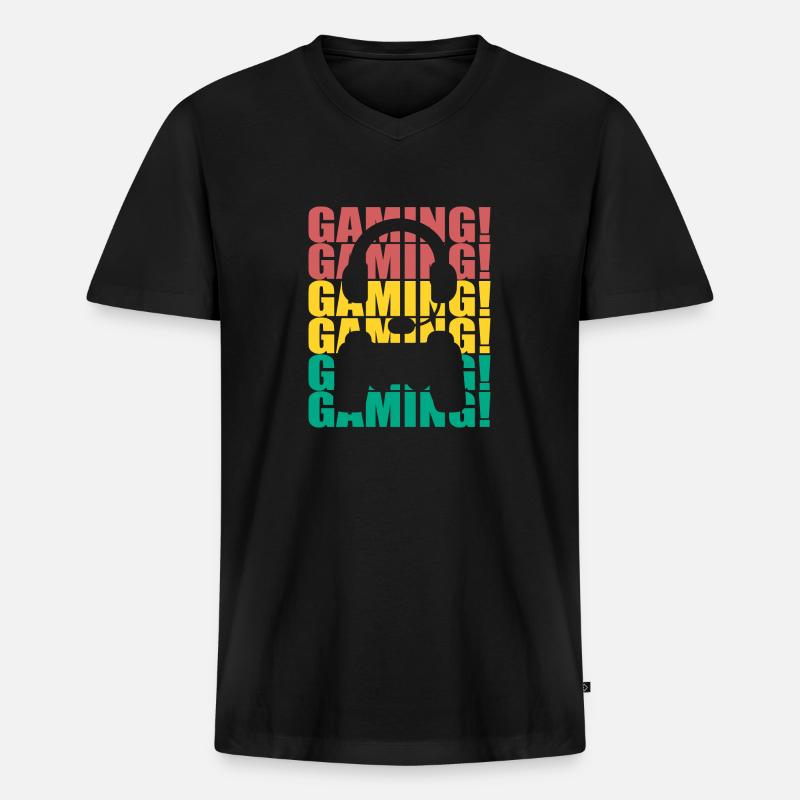 Gaming / Gamer - Headset and Controller - Männer Premium Bio T-Shirt mit V-Ausschnitt - Schwarz