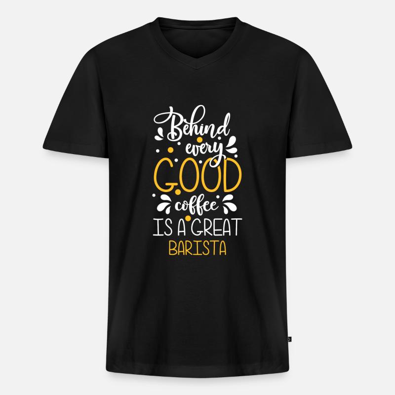 Espresso Milch Latte Macchiato - Männer Premium Bio T-Shirt mit V-Ausschnitt - Schwarz