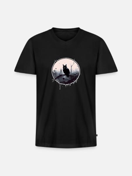Nachteule - Männer Premium Bio T-Shirt mit V-Ausschnitt - Schwarz