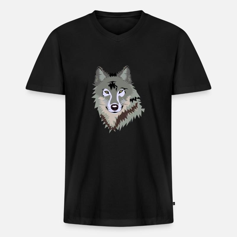 Wolf - Männer Premium Bio T-Shirt mit V-Ausschnitt - Schwarz