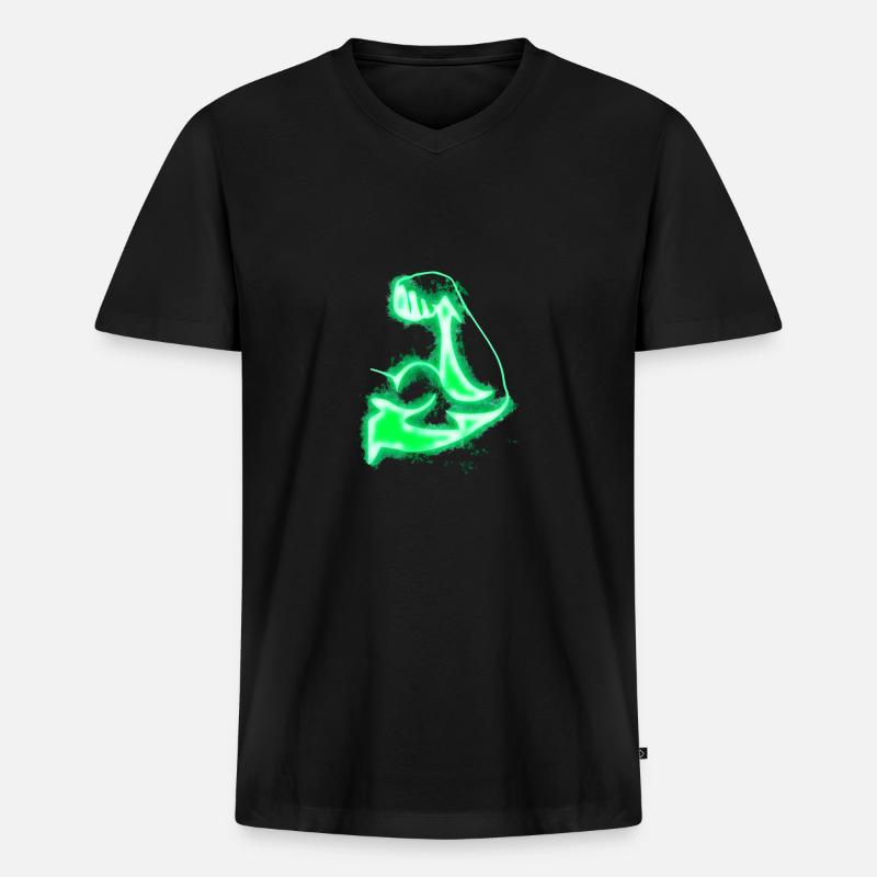 Stark Arm hell glühend - Männer Premium Bio T-Shirt mit V-Ausschnitt - Schwarz