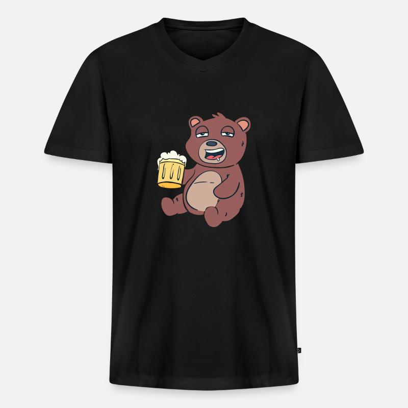 Bär mit Bier - Männer Premium Bio T-Shirt mit V-Ausschnitt - Schwarz