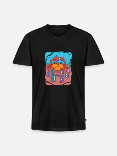 Crab visits underwater city - Men's Premium Organic T-shirt with V-neck - black