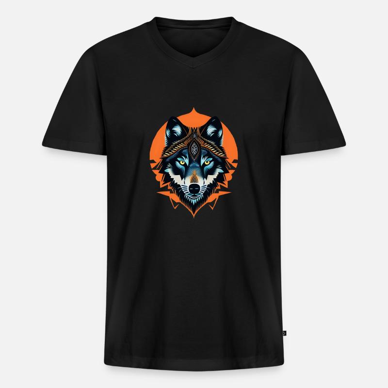Wolf - Männer Premium Bio T-Shirt mit V-Ausschnitt - Schwarz