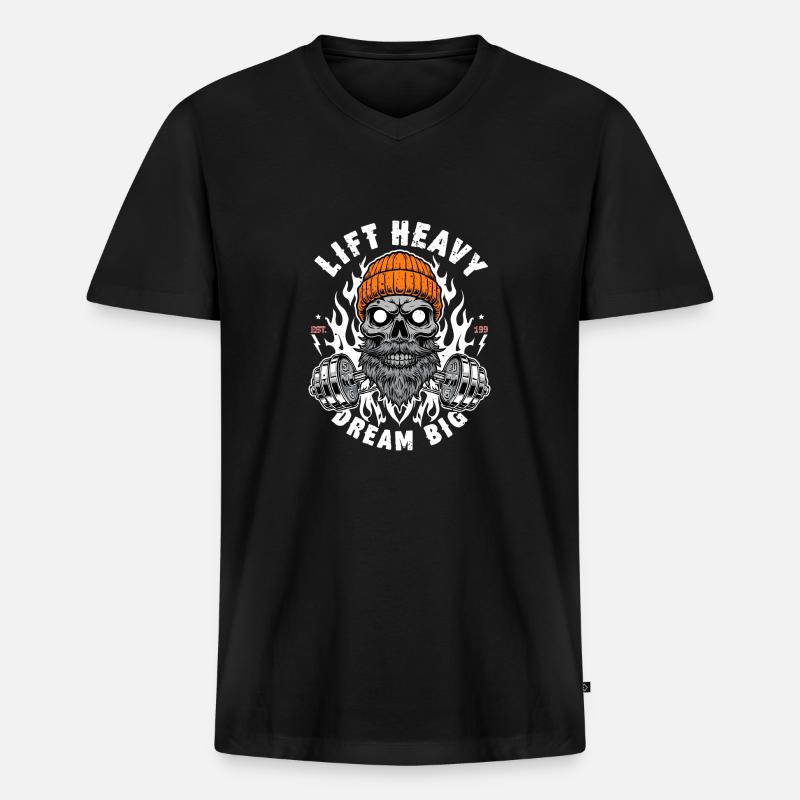 Heben Sie schwer - Männer Premium Bio T-Shirt mit V-Ausschnitt - Schwarz