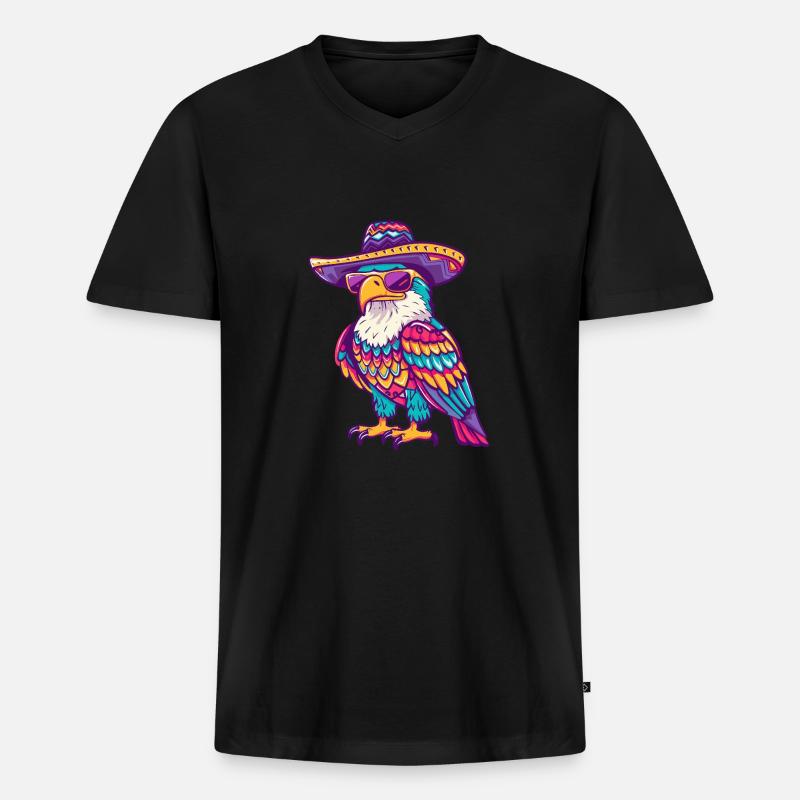 Adler Comic Lustig Sombrero - Männer Premium Bio T-Shirt mit V-Ausschnitt - Schwarz