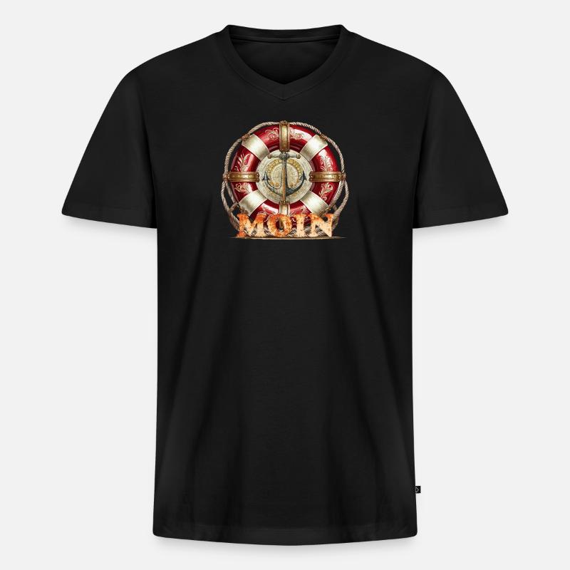 Moin mit Rettungsring - Männer Premium Bio T-Shirt mit V-Ausschnitt - Schwarz