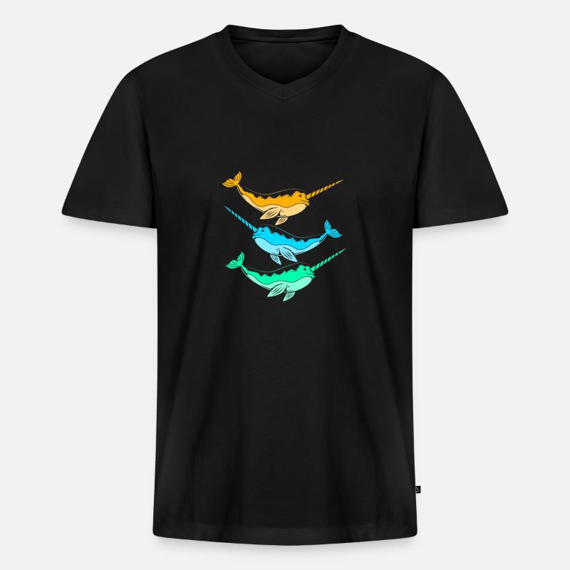 Narwal - Männer Premium Bio T-Shirt mit V-Ausschnitt - Schwarz