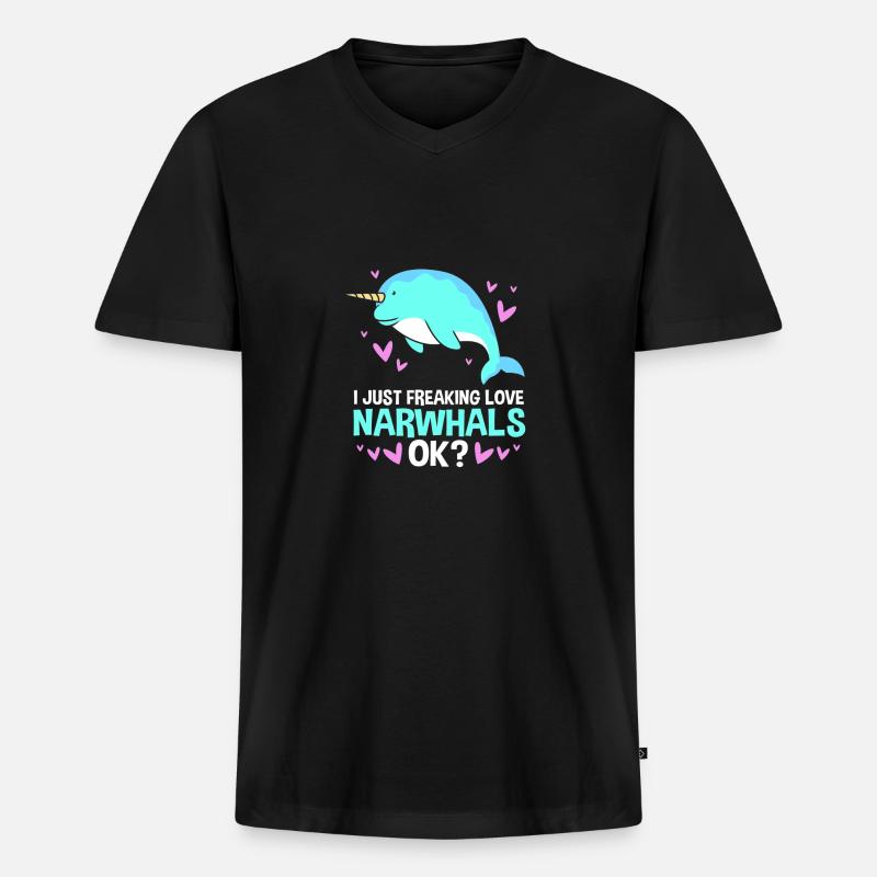 Narwal - Männer Premium Bio T-Shirt mit V-Ausschnitt - Schwarz