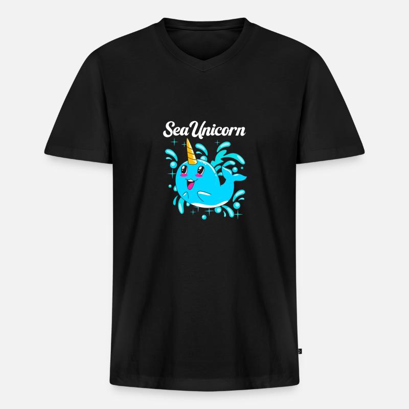 Narwal - Männer Premium Bio T-Shirt mit V-Ausschnitt - Schwarz