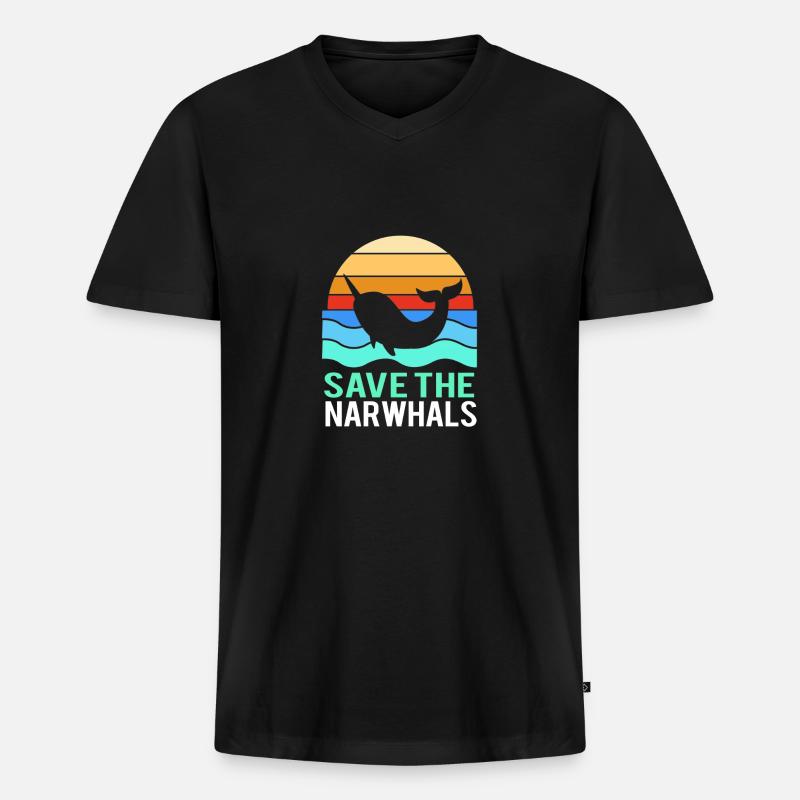 Narwal - Männer Premium Bio T-Shirt mit V-Ausschnitt - Schwarz