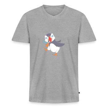 Papageientaucher Puffin - Männer Premium Bio T-Shirt mit V-Ausschnitt - Grau meliert - Vorne