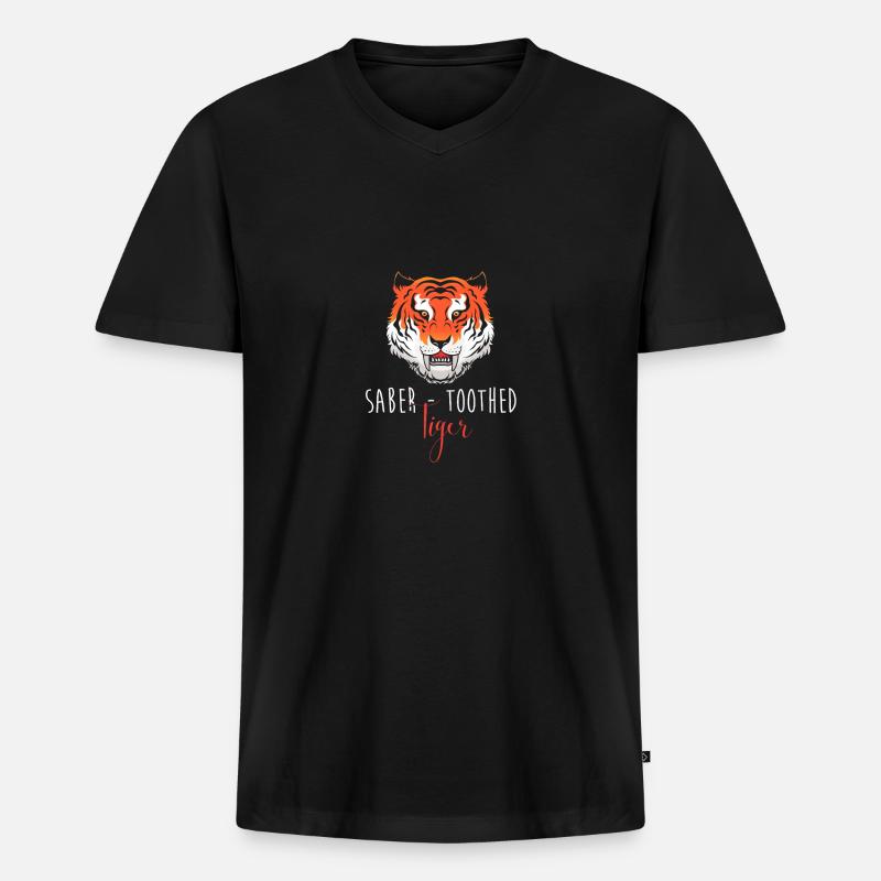 Säbelzahntiger - Männer Premium Bio T-Shirt mit V-Ausschnitt - Schwarz