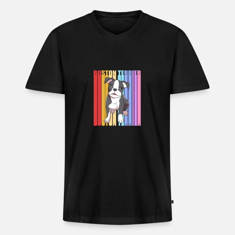 Boston Terrier - Männer Premium Bio T-Shirt mit V-Ausschnitt - Schwarz