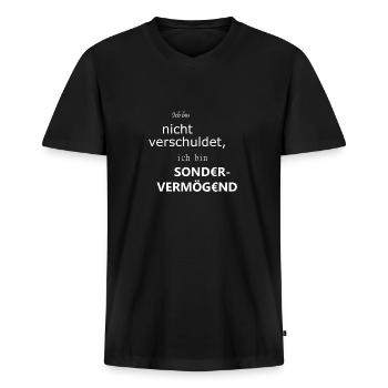 Ich bin sondervermögend - Männer Premium Bio T-Shirt mit V-Ausschnitt - Schwarz - Vorne - Nico (187cm)