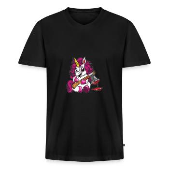 Kawaii Pastel Goth Meurtre Licorne - T-shirt encolure en V Premium bio Homme - noir - Devant - Nico (187cm)