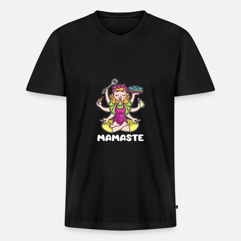 Mamaste Mama Mutter Yoga Pose - Männer Premium Bio T-Shirt mit V-Ausschnitt - Schwarz