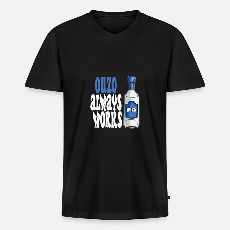 Ouzo arbeitet immer griechischer Anisgeist - Männer Premium Bio T-Shirt mit V-Ausschnitt - Schwarz
