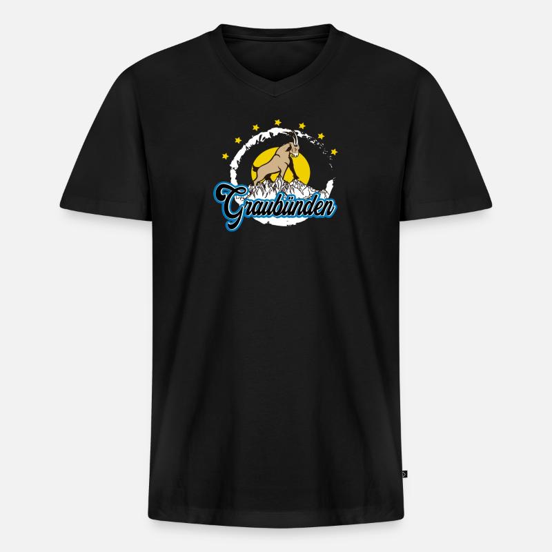 Graubünden Steinbock Summit - Männer Premium Bio T-Shirt mit V-Ausschnitt - Schwarz
