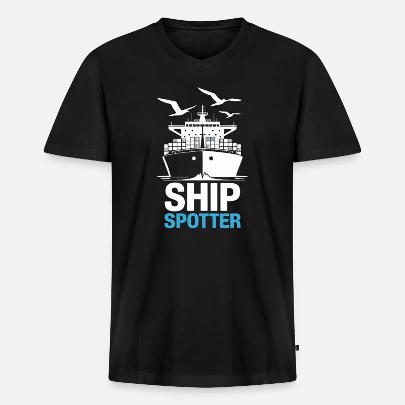 Ship Spotter Leidenschaft Maritim - Männer Premium Bio T-Shirt mit V-Ausschnitt - Schwarz