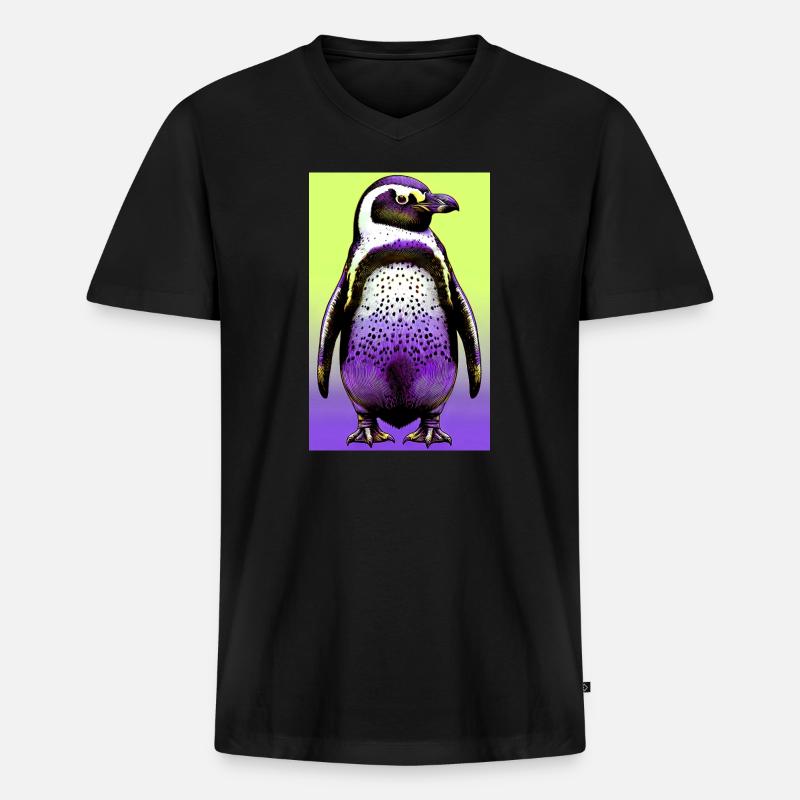 Pinguin - Männer Premium Bio T-Shirt mit V-Ausschnitt - Schwarz