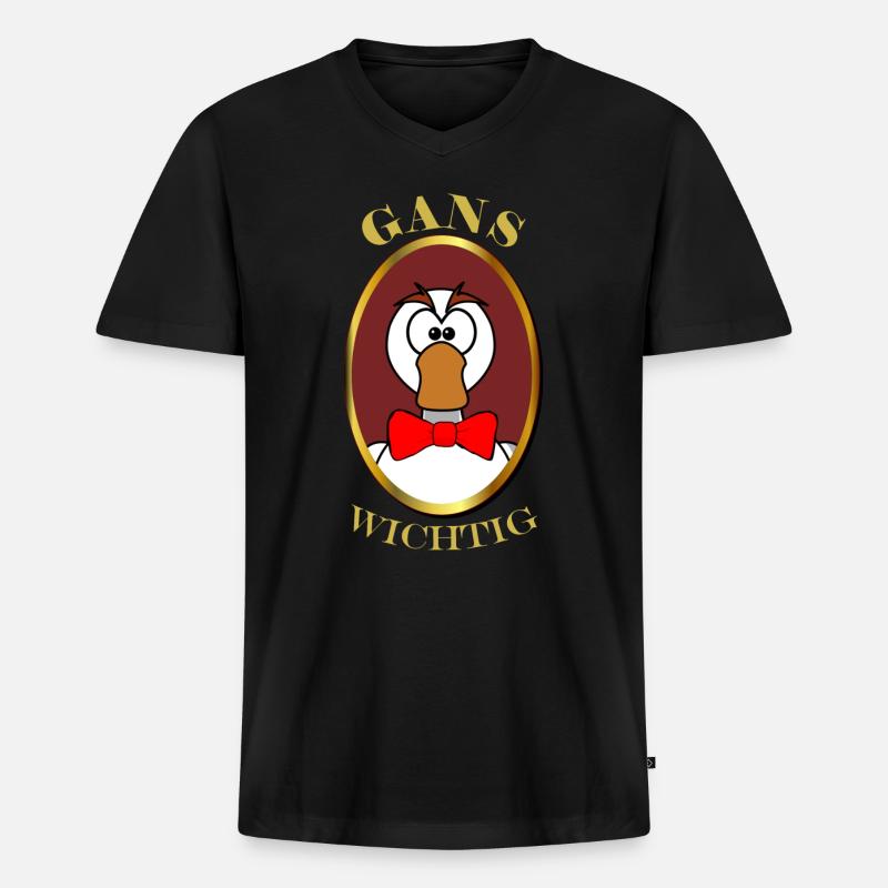 Gans wichtig mit Fliege - Männer Premium Bio T-Shirt mit V-Ausschnitt - Schwarz