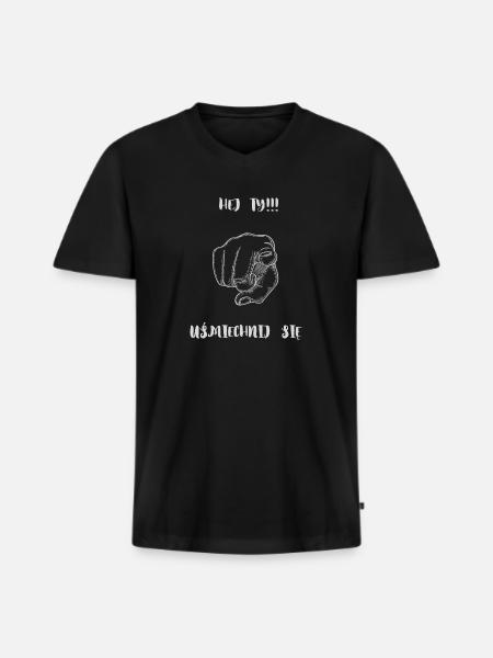 Hey, lächle. - Männer Premium Bio T-Shirt mit V-Ausschnitt - Schwarz