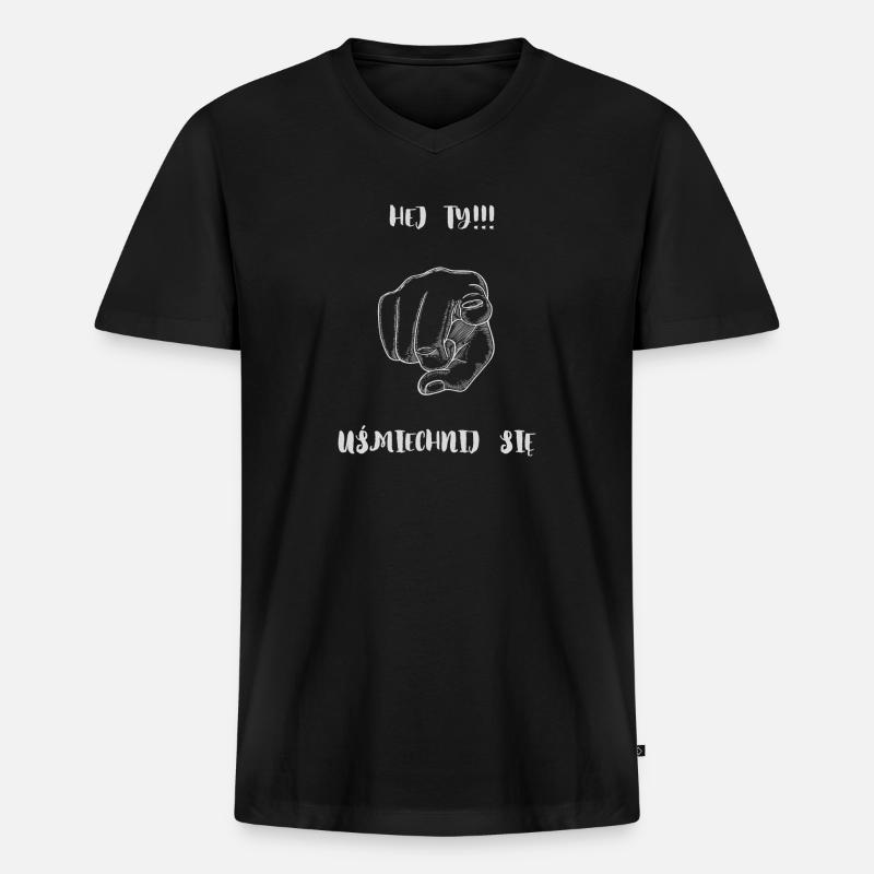 Hey, lächle. - Männer Premium Bio T-Shirt mit V-Ausschnitt - Schwarz