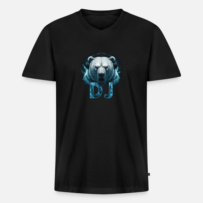 DJ Eisbär eisig - Männer Premium Bio T-Shirt mit V-Ausschnitt - Schwarz