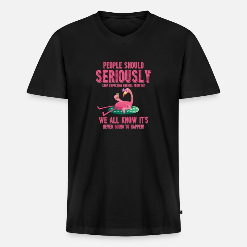 Cooler Flamingo - Männer Premium Bio T-Shirt mit V-Ausschnitt - Schwarz