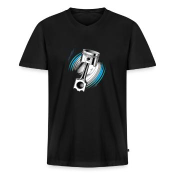 Kolbenkraft in Aktion - Männer Premium Bio T-Shirt mit V-Ausschnitt - Schwarz - Vorne - Nico (187cm)