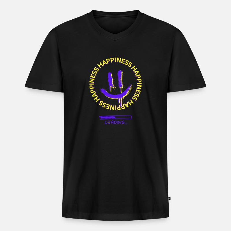 Happiness Loading - Männer Premium Bio T-Shirt mit V-Ausschnitt - Schwarz