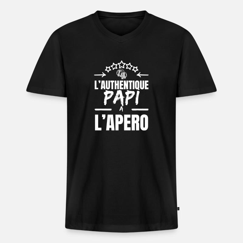 DER AUTHENTISCHE OPA BEIM APERITIF - Männer Premium Bio T-Shirt mit V-Ausschnitt - Schwarz