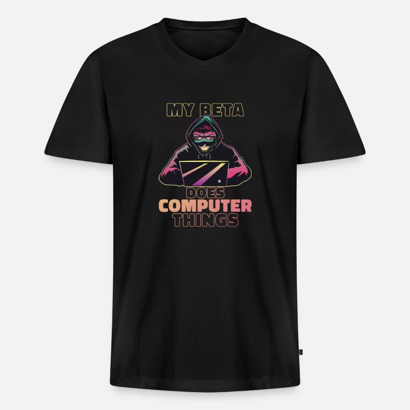 Mein Beta macht Computerdinge Programmierer - Männer Premium Bio T-Shirt mit V-Ausschnitt - Schwarz