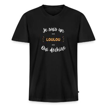 je suis un loulou qui déchire - T-shirt encolure en V Premium bio Homme - noir - Devant - Nico (187cm)