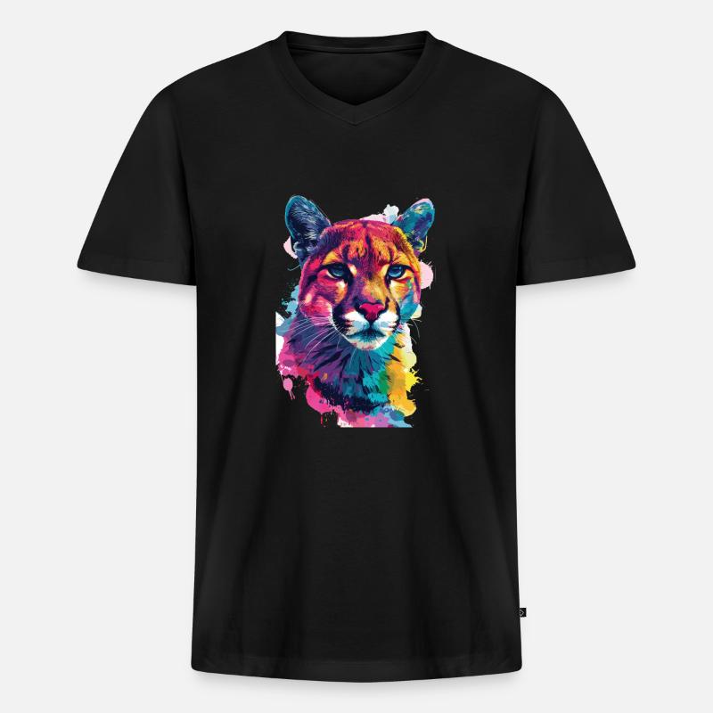 Bunter Kunst Wildtiere - Männer Premium Bio T-Shirt mit V-Ausschnitt - Schwarz
