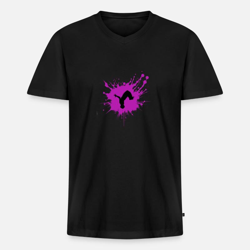 Splash Parkour TShirt - Männer Premium Bio T-Shirt mit V-Ausschnitt - Schwarz