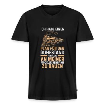Eisenbahn Rentner Eisenbahner Geschenk - Männer Premium Bio T-Shirt mit V-Ausschnitt - Schwarz - Vorne - Nico (187cm)