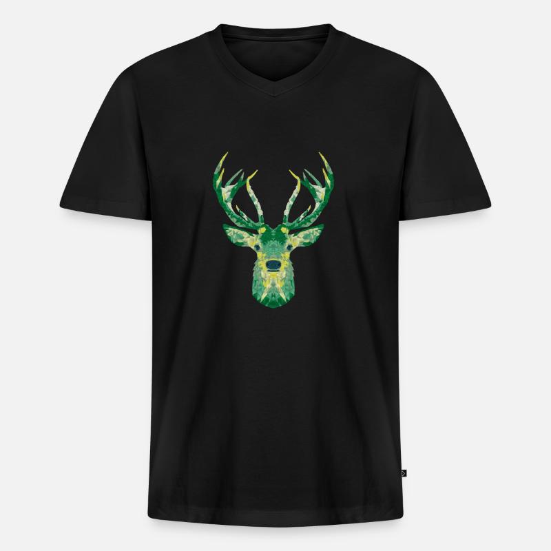 Hirsche - Männer Premium Bio T-Shirt mit V-Ausschnitt - Schwarz