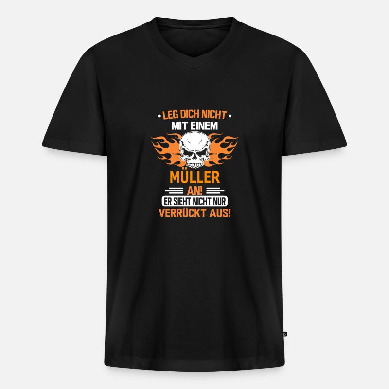 MÜLLER - Männer Premium Bio T-Shirt mit V-Ausschnitt - Schwarz