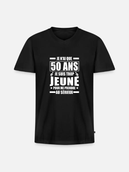je n ai que 50 ans / humour anniversaire 50 ans - T-shirt encolure en V Premium bio Homme - noir